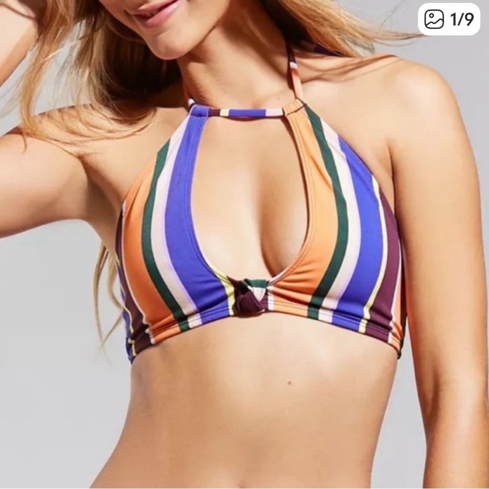 UO Out From Under High Neck Cut-Out Print Bikini Top Multicolored Size Medium